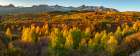 USA-Colorado Panoramic of San Juan Mountains and valley forest in autumn Art Print